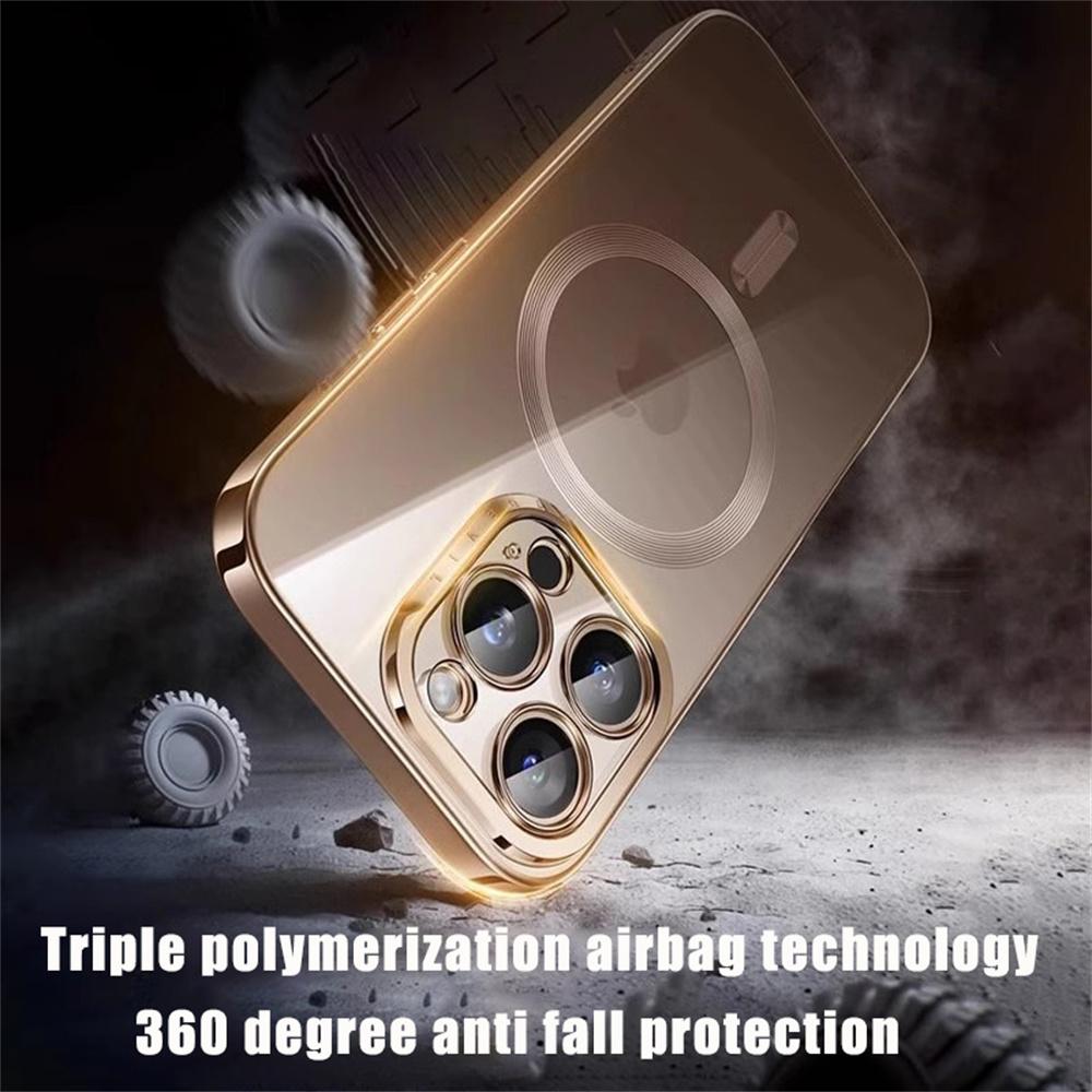 Luxury Soft Plating Wireless Charge For Magsafe Phone Case For 17 15 14 13 12 11 16 Pro Max Magnetic Clear Back Covers