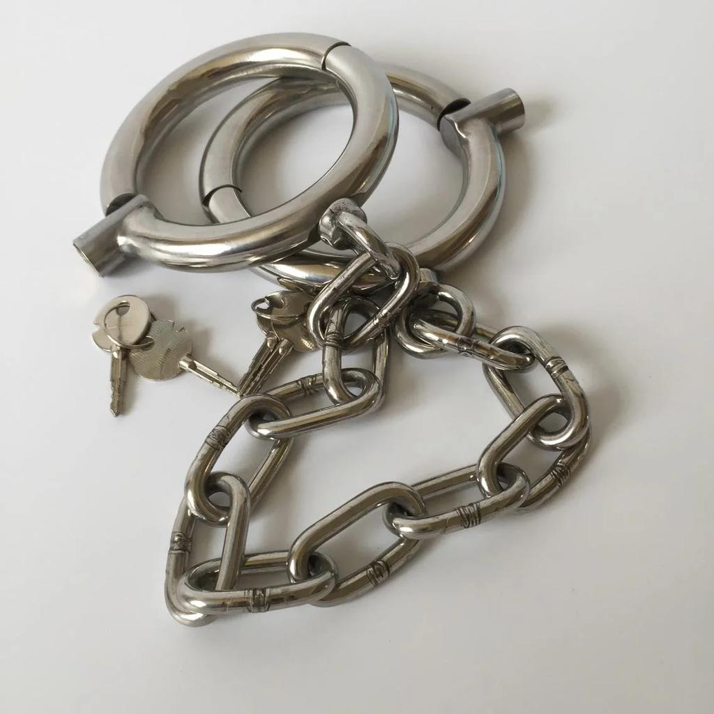 Stainless Steel Leg Irons Bondage Anklet Slave Ankle Cuffs Shackle Fetter Chain for Sex Restraint Adult Sex Game Toys for Couple