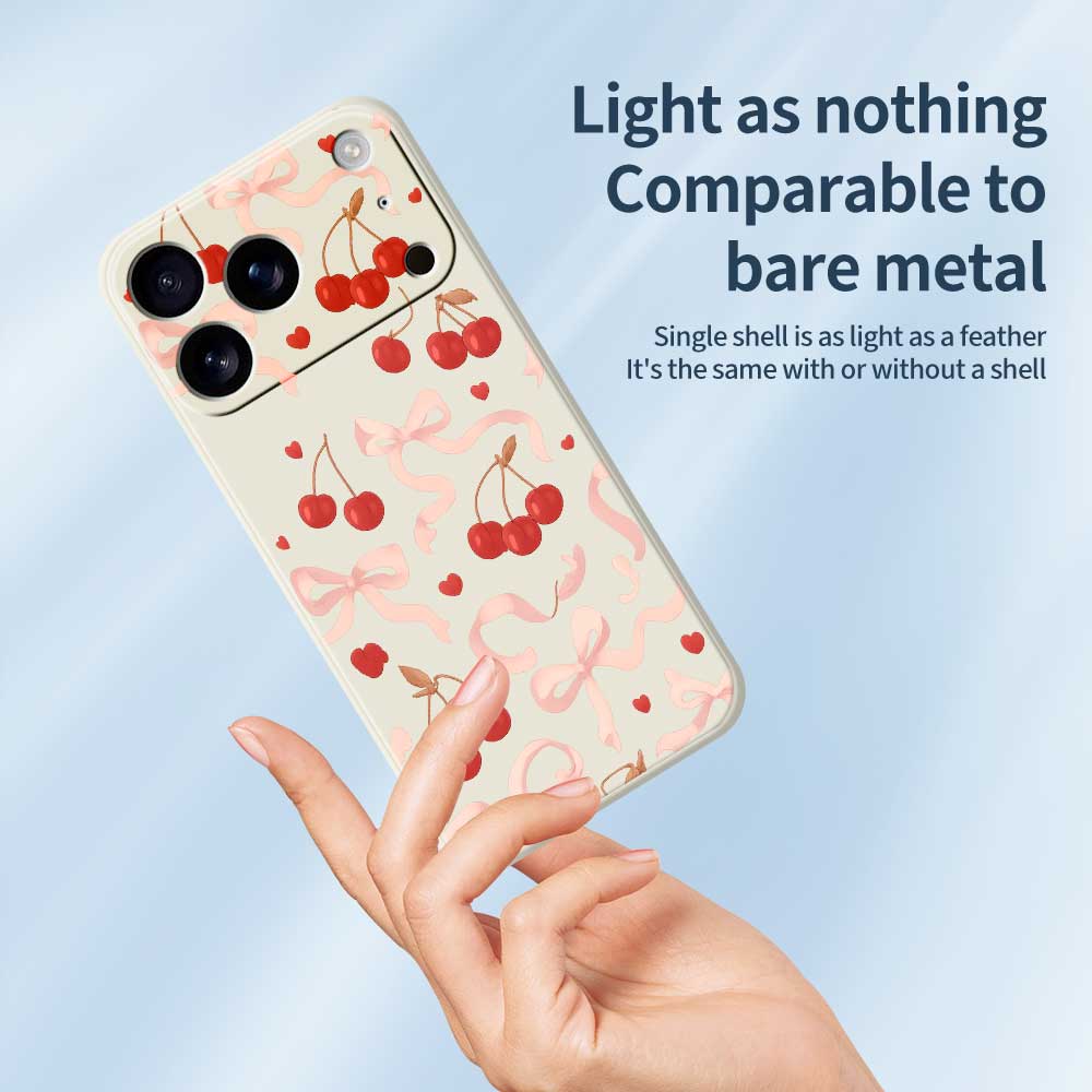 For iPhone 17 Pro Max Case Big Bow Cherry Pattern Printing Straight Edge TPU Phone Back Cover