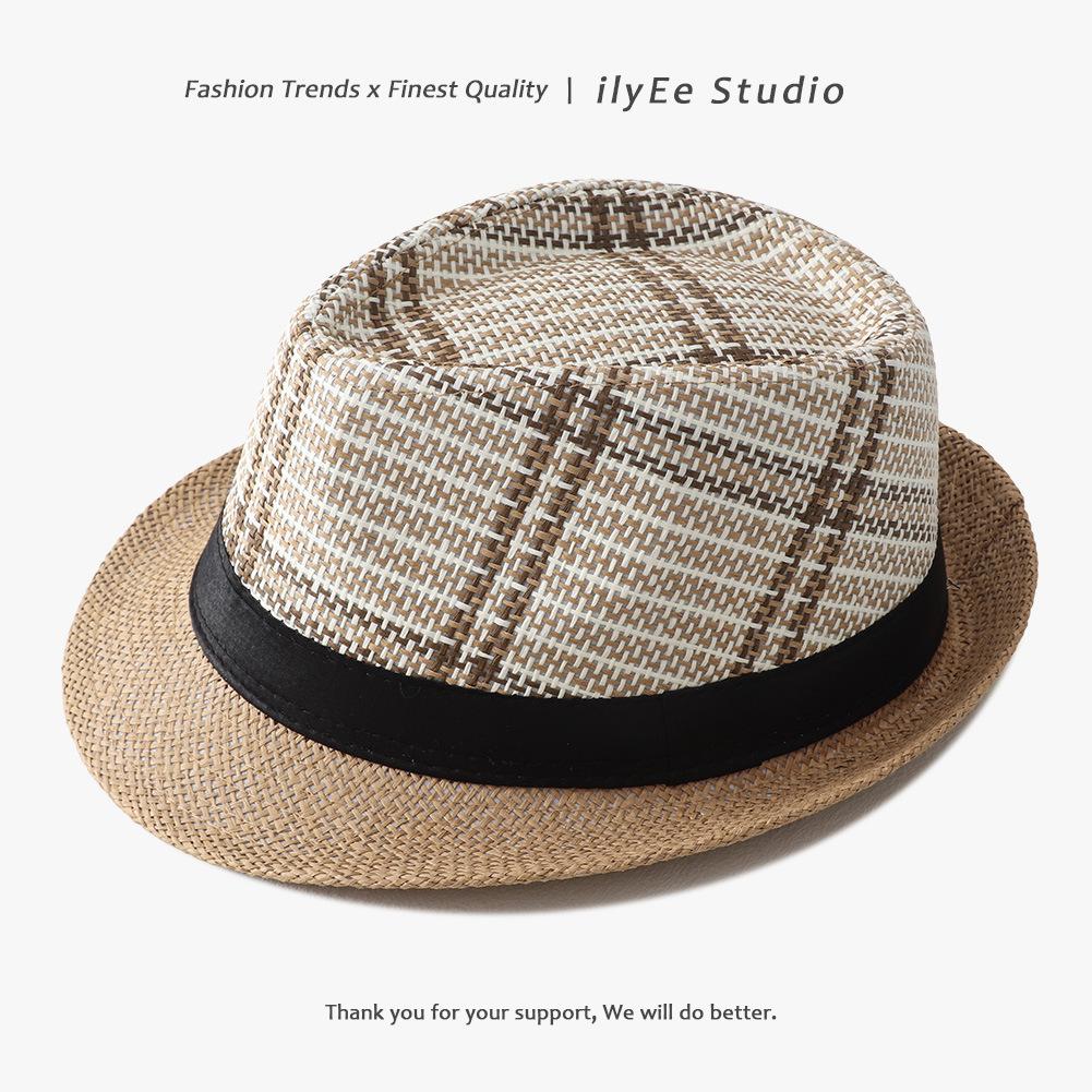 Men's Panama Straw Hat Summer New British Jazz Hat Women's Sunshade Sun Protection Beach Flat Top Hat