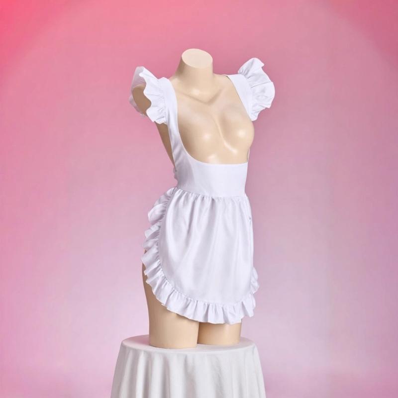French Maid Costume Accessories Adjustable Ruffle Maid Apron Nurse Uniform Kitchen Cooking Apron Baking Apron for Womens