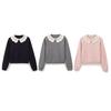 Autumn European & American Women's Color Block Crochet Collar Knit Sweater & Skirt Set