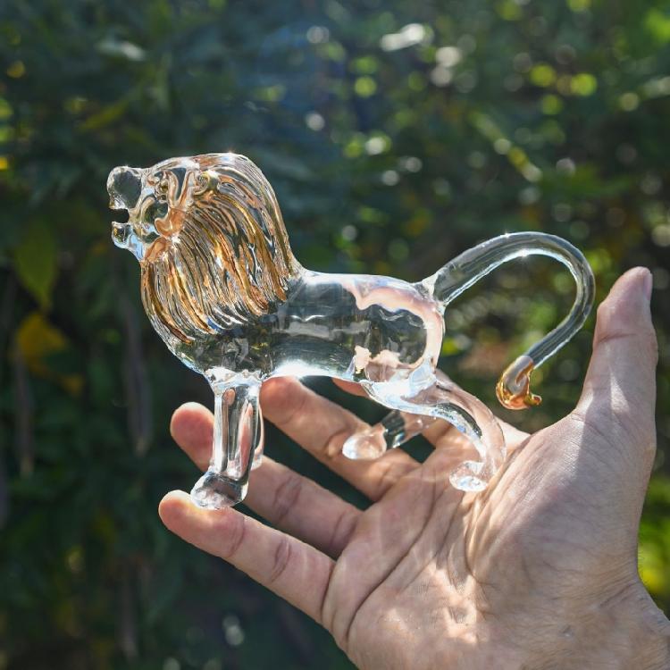 Blown Glass Lions Figurines Crystal Lions Statue Glass Art Wildlife Animal Sculptures Ornament Paperweight Collections
