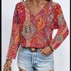 Women's Casual Sleeve Trend Printed Loose Top V-neck T-shirt