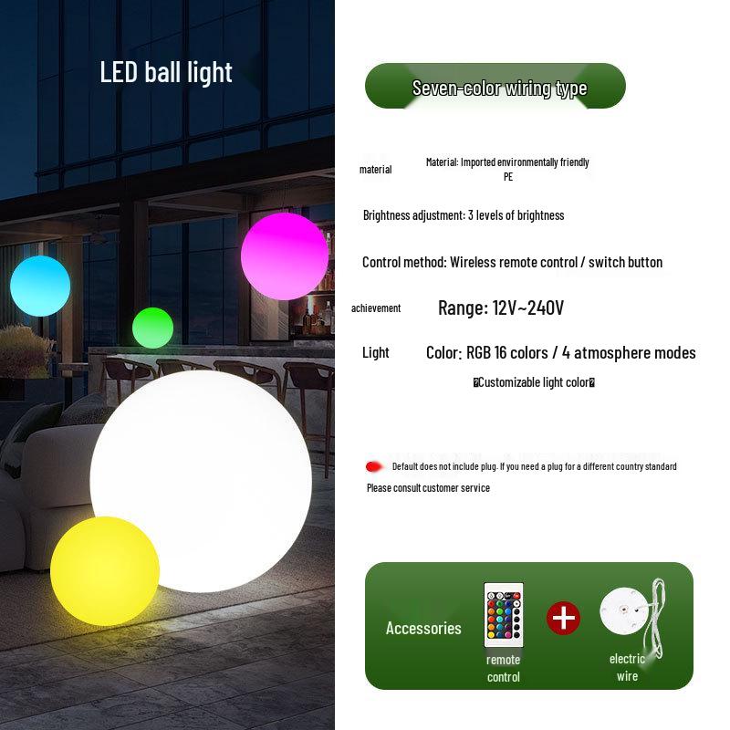 LED Luminous Round Ball Lights: Waterproof, Wireless Remote, Seven-Color Lawn Decorations