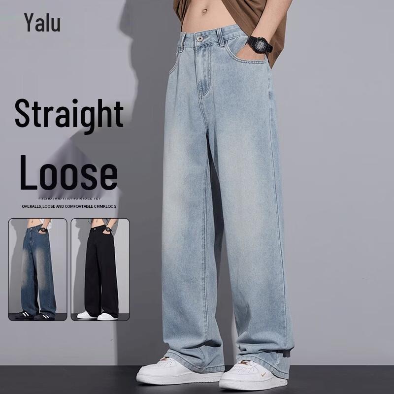 Yalu Men s Loose Straight Leg Vintage Jeans 32 светло-синий