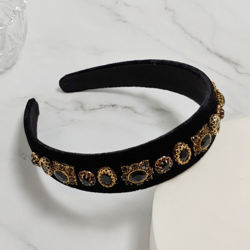 LALA Jeweled Velvet Hairband - Black