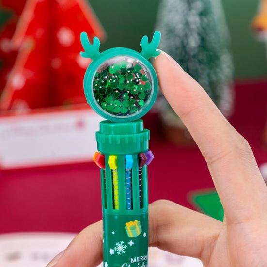 1/2/4 ks Vánoční třpytivé kuličkové pera Santa Claus Sob Vánoční stromek Slavnostní dekompresní design Inkoustová pera Psací nástroj