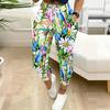Summer Ladies Two Types of Flowers Printed Sweatpants Loose Fit Drawstring Joggers Elastic Cuff Daily Casual Pants