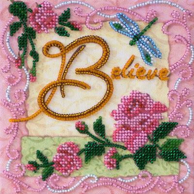 Mini-Kit zum Sticken mit Perlen auf natürlicher künstlerischer Leinwand Abris Art Believe Love Dream