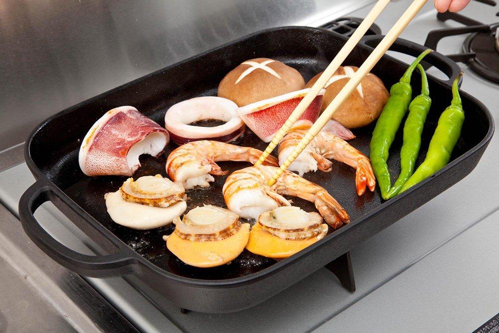 Ikenaga Iron Works Square Grill Pan, 34.7 x 23 cm, IH Compatible, Oil Plate