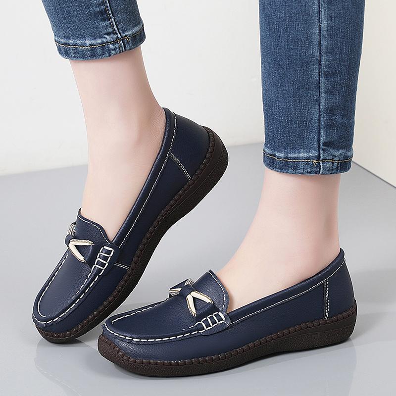 Women Simple Gold Loafers Leather Driving Moccasins Comfort Flats Black Casual Slip On Plus Size Black Shoes