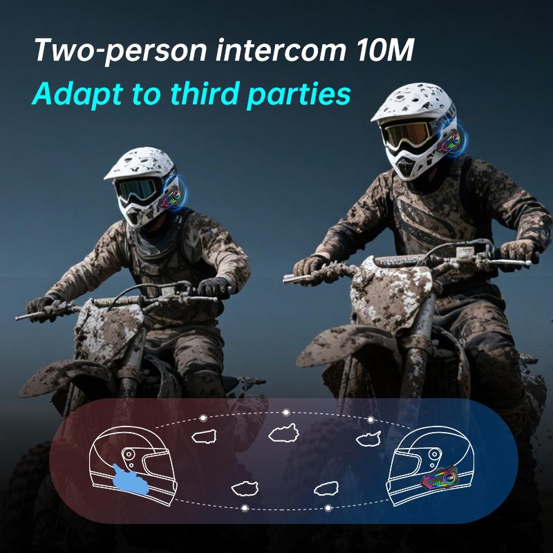 Helmet Headphones Bluetooth 6.0 Waterproof Front and Rear 10M Intercom with Lighting 1000Mah 20 Hours of Battery Life Free Call