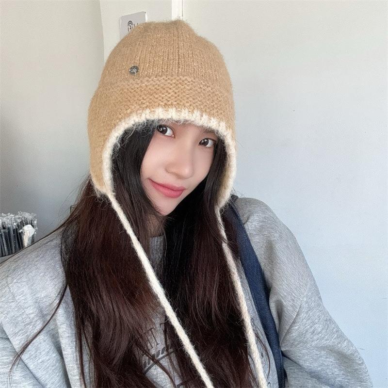 Korean Style Autumn and Winter Wool Blended Ear Protection Knitted Hat Casual Woolen Hat Warm Pilot Hat Baotou Lei Feng Hat