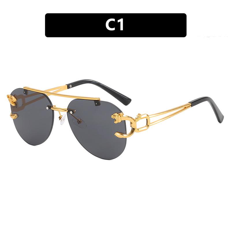 Rimless toad glasses driving sunglasses leopard sunglasses European and American retro trimmed double beam sunglasses men and women