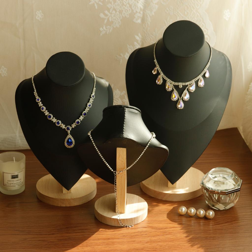 1pc Wooden Mannequin Bust Necklace Display Stand Portrait Model Neck Pendant Jewellery Storage Rack Holder Window Showcase Props