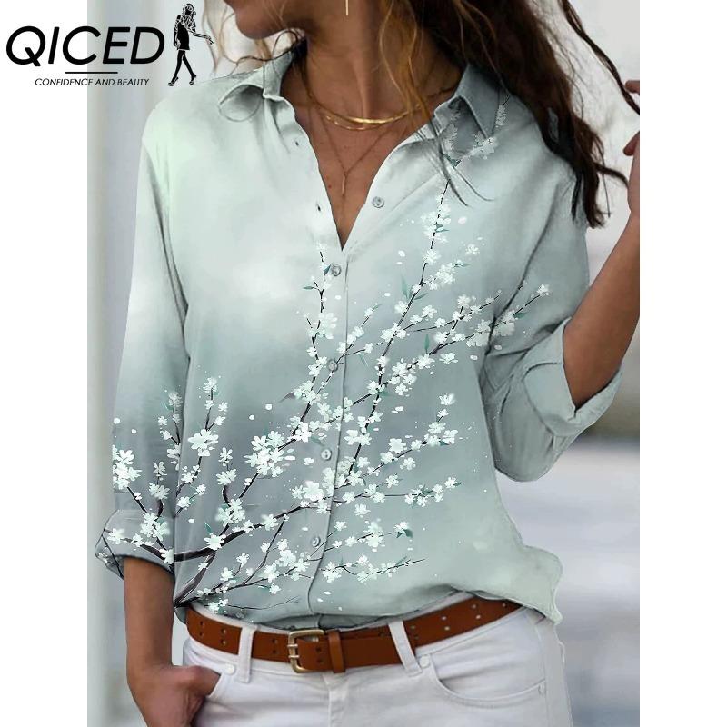 QICED 38 Color Women's Fashion Casual Long Sleeve POLO Neck Blouses & Shirts