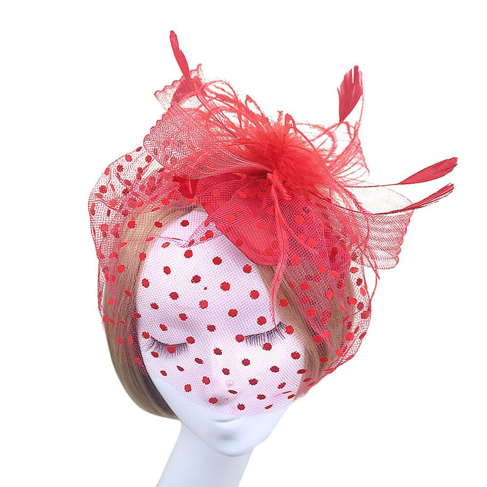 

Модные свадебные женские ленты и перья, вечерние сетчатые шляпы One size красный
