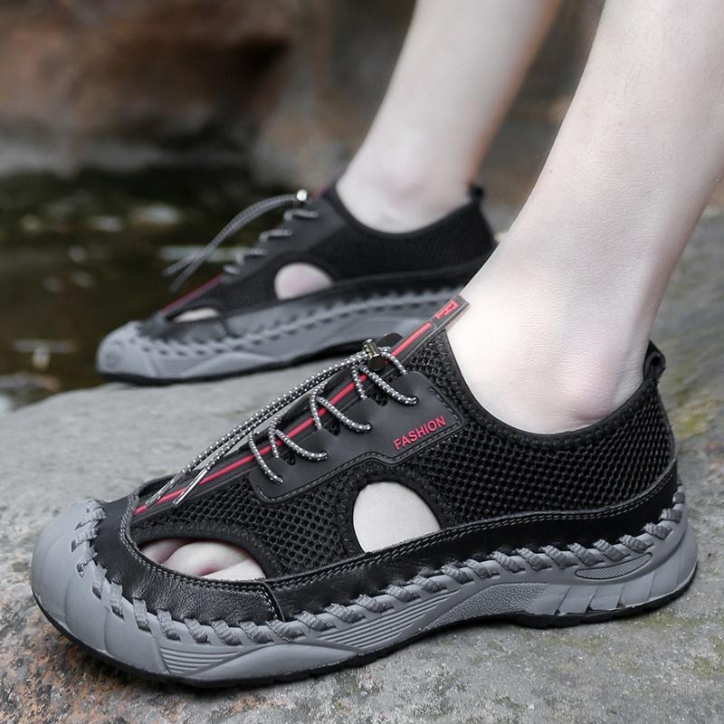 Summer New Men's Mesh Shoes Hollow Breathable Sandals Beach Shoes Men's Outdoor Camping Shoes Trend Casual Shoes Thick Sole