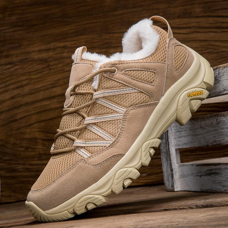 Plush Unisex Hiking Shoes Fur-lined Winter Outdoor Sneakers Men Women Warm Cotton Shoes Anti-slip Climbing Sports Shoes