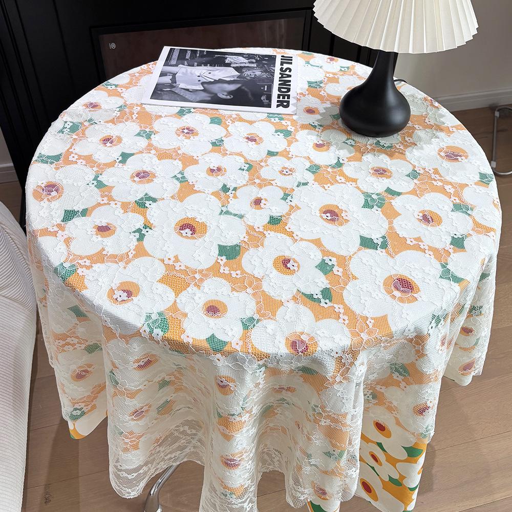 Lace Floral Tablecloth Desk Flannel Fabric Decoration Small Coffee Table Bedside Table Rectangular Retro Korean Style