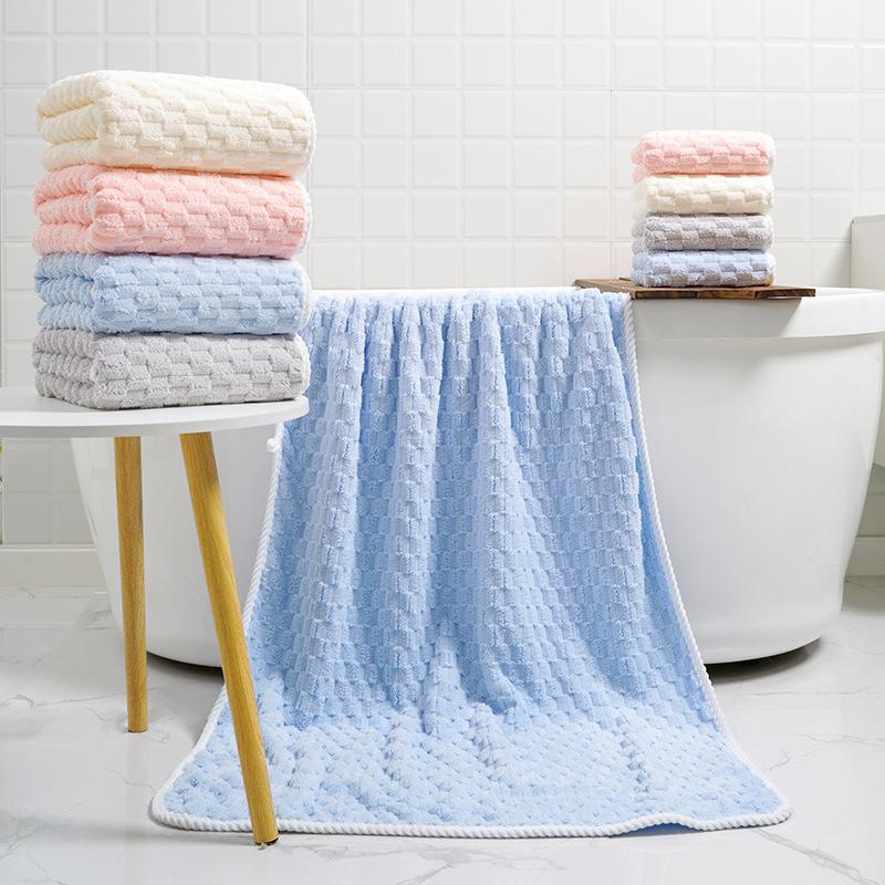 Towel Cloud Grid Coral Fleece 85 * 150 Large Size Bath Towel Household Adult Thickened Absorbent Soft Set