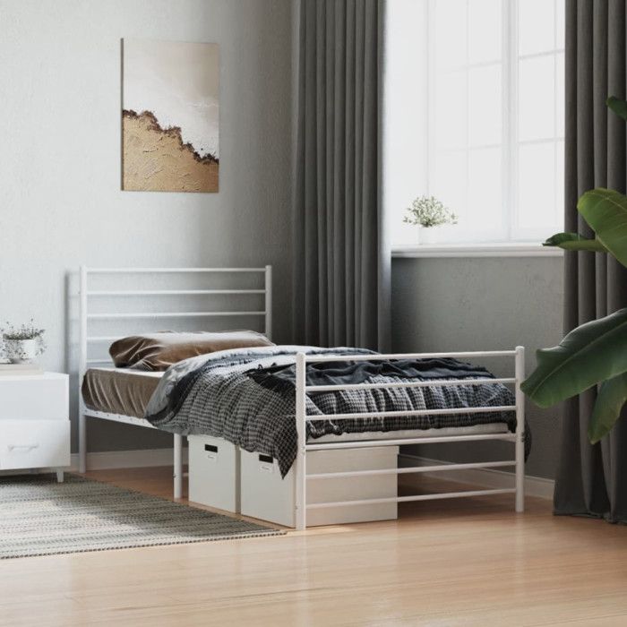 VidaXL Metal Bed Frame with Headboard-Footboard White 90x190 Cm 352378