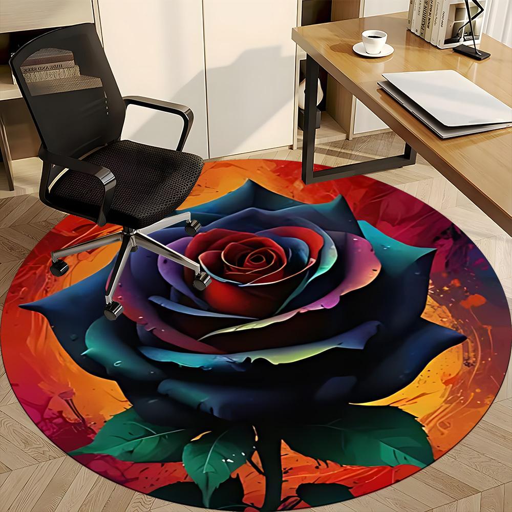 1pc Rainbow Rose Office Round Area Rug,  Mat Suitable ForOffice, Under Office Chairs Bedroom Living Room Home Decor, Room Deco