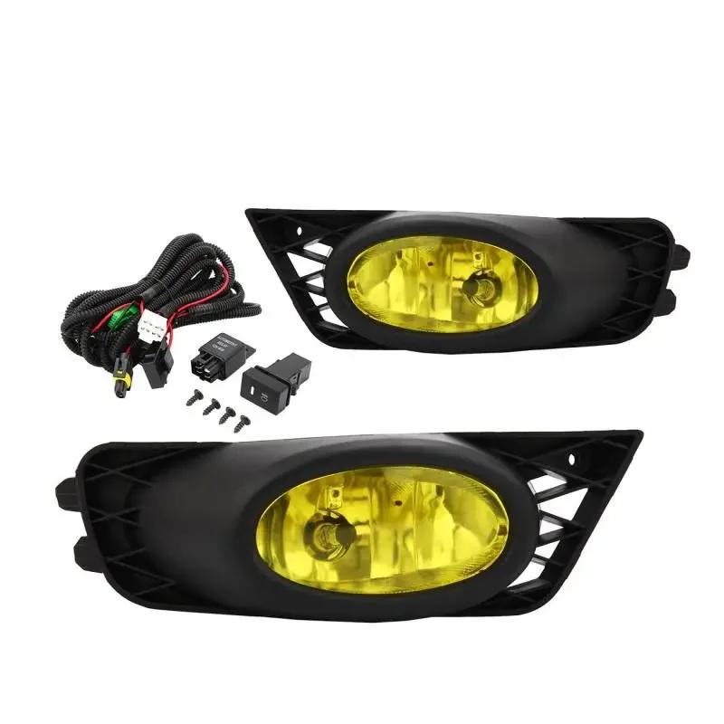 

Пара 12 В противотуманных фар для автомобиля Honda Civic Sedan 2009-2011, левая и правая передняя решетка бампера, противотуманные фары H11 55 Вт с жгутом проводов жёлтый