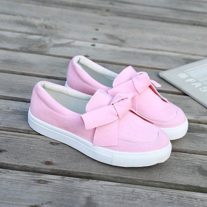 Flat bottom women's large size spring and autumn bow light mouth single shoes thick sole casual lazy single shoes