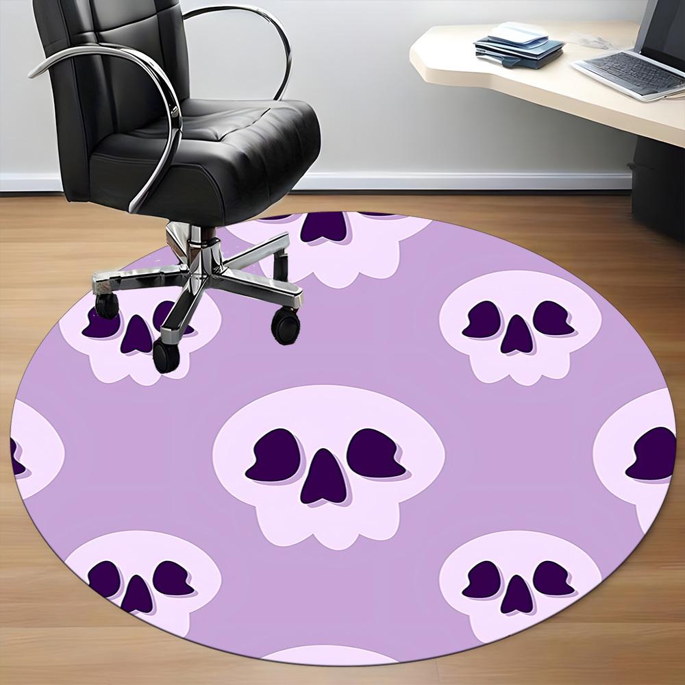 1pc Skull Pattern Office Round Area Rug, Mat Suitable For Office, Under Office Chairs Bedroom Living Room Home Decor, Room Deco