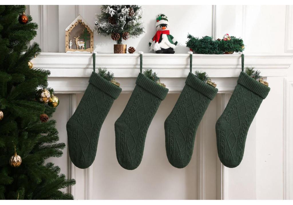 18-Inch Knitted Diamond Pattern Large Christmas Stocking for Gifts - European and American Style