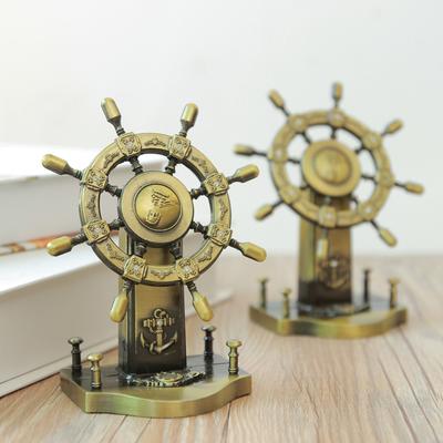 Metal Vintage Ship Wheel Figurine Steering Wheel Helm Model Collectible Souvenir Home Office Decoration Study