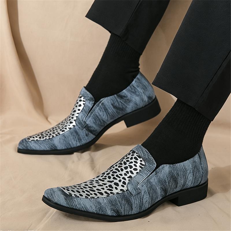Trendy Britain Gentleman Pointed Leopard Pattern Patchwork Casual Dress Derby Shoes for Men Formal Wedding Homecoming Footwear