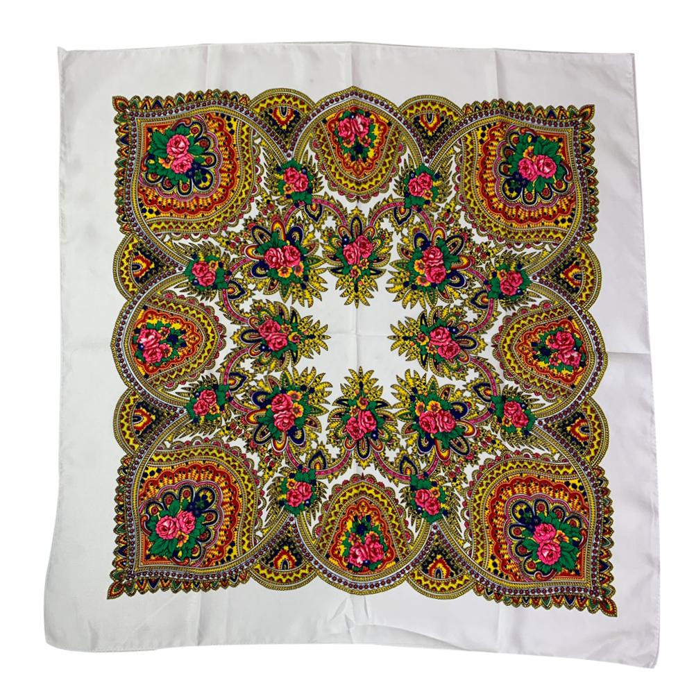 

70*70см Русский квадратный платок Женский Роскошный с цветочным принтом Бандана Шаль Женская Повязка на голову Платки Бабушкин платок 70x70cm