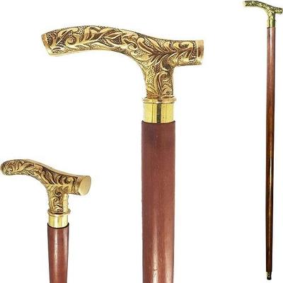 Wandelstok met gegraveerde messing handgreep