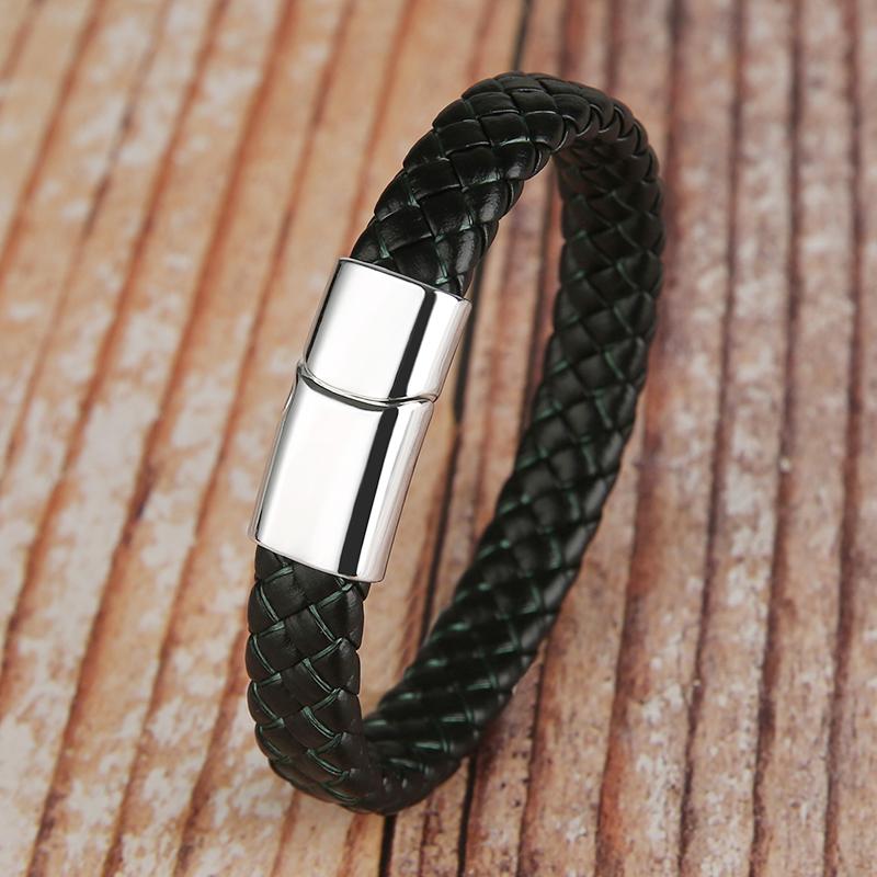 Mibrow Vintage Braided Leather Bracelet for Men Women Metal Magnetic Clasps Bracelets Punk Charm Men Fashion Jewelry