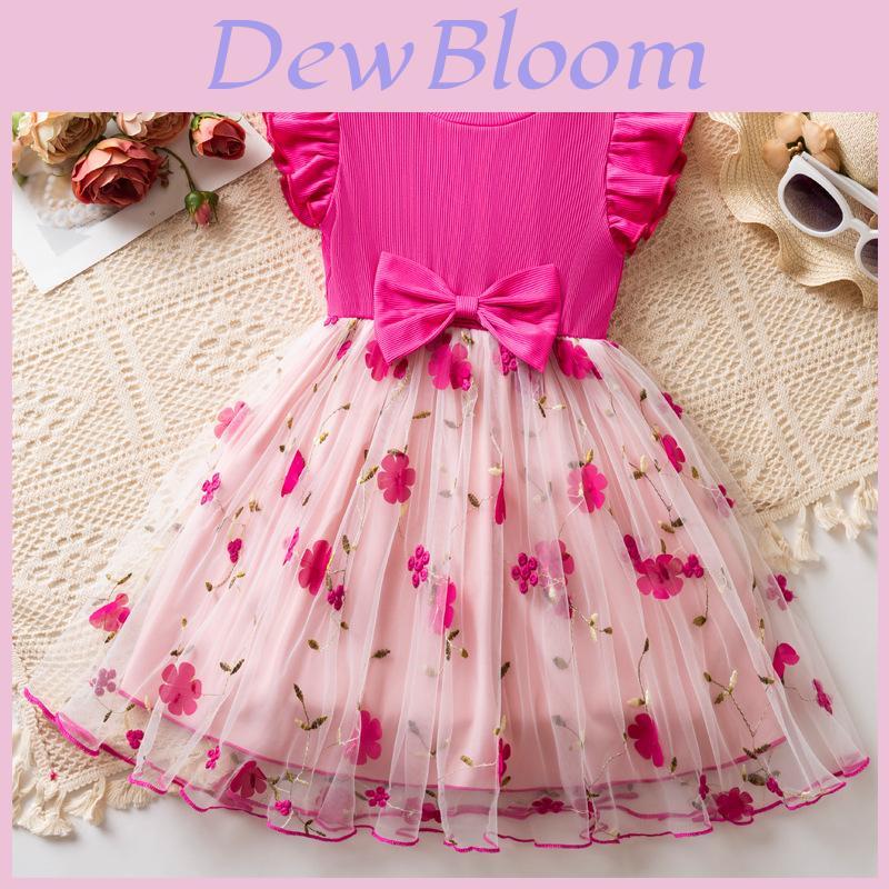 Girl Summer Princess Dress With Floral Embroidery And Tulle For Kids