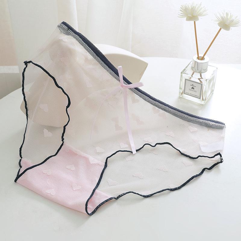 

Женские хлопковые трусики средней посадки с кружевом в виде сердечек и бантиком - Сексуальные, Дышащие, Удобные Large розовый