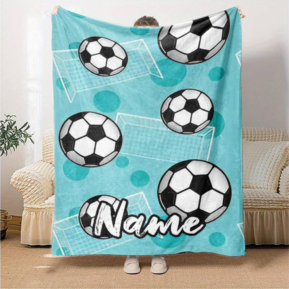 Custom Name Soccer Theme Printed Blanket - Perfect for Couch, Bed, Travel & Outdoor Use | Machine Washable, Cozy & Durable.