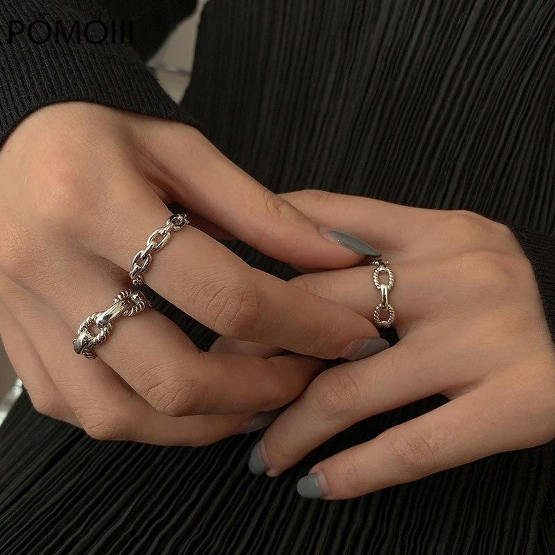 925 Sterling Silber Schlosskettenringe für Damen Herren Einfacher Verstellbarer Ring Schmuck Geschenk
