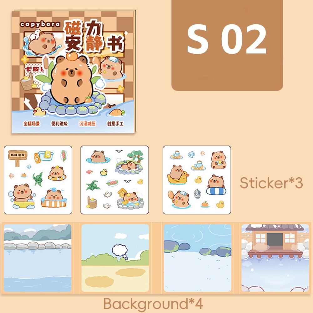 Capibara Theme DIY Sensory Quiet Book for Girls No-Cut Busy Book Fine Motor Skills Toy Reusable Sticker Squeeze Sensory Bean Bag Book for Kids