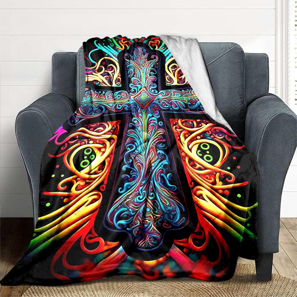 

1pc Psychedelic Cross Blanket - Lightweight Flannel Fleece with Digital Printing, Soft Warm for Sofa, Travel, Camping, Office yy251018273 75x90cm