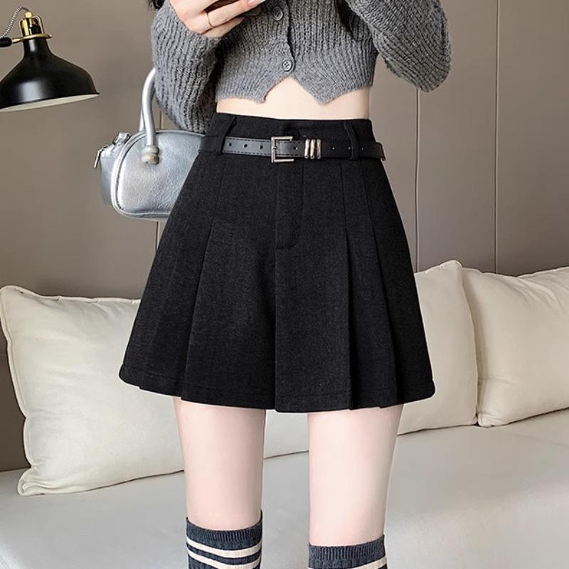 2024 A/W High Waist Woolen Pleated Wide-Leg Shorts - Casual, Versatile, Simple A-Line Design