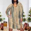 Damen Übergröße V-Ausschnitt Langarm Bedrucktes Figurbetontes Midi-Kleid