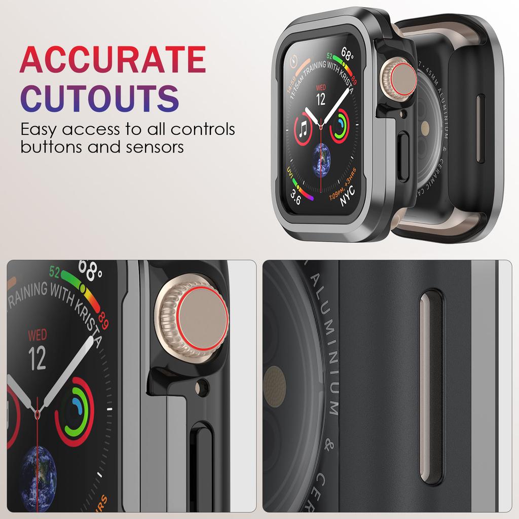 Aluminum & TPU Case Lightweight Full Coverage Watch Case 40/41/44/45mm Compatible for S8/7/6/5/4/SE2 Wear Resistant