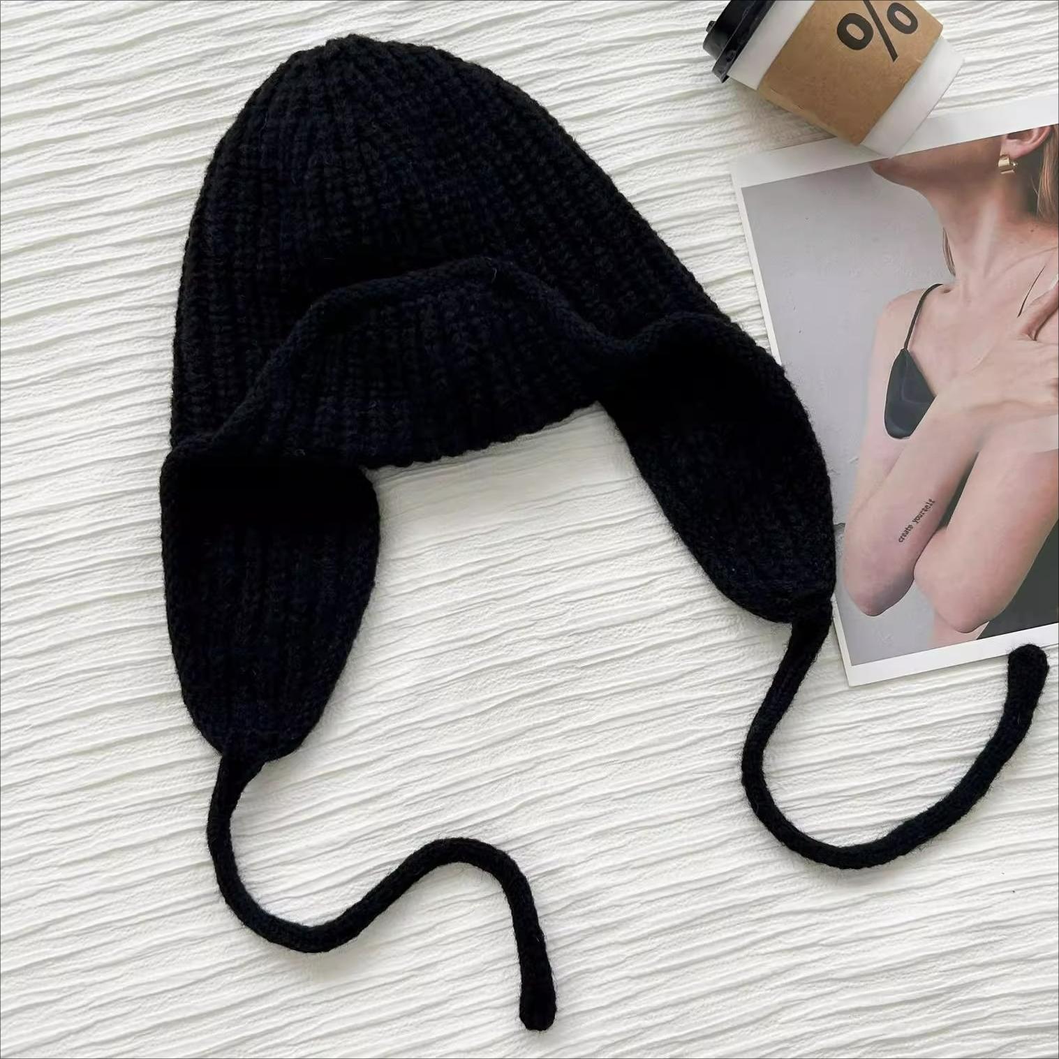 

Warm Knitted Cap Winter Anti-cold Thickened Bomber Hat Fashion Korean Ear Protection Windproof Women Pullover Ear Flap Caps Gift чорний