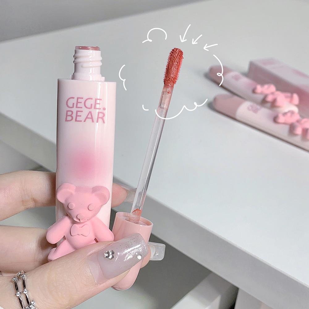 GEGE BEAR Tender Lip Glaze Lip Gloss Small Pink Bear Velvet Smooth Non-Drying Lipstick
