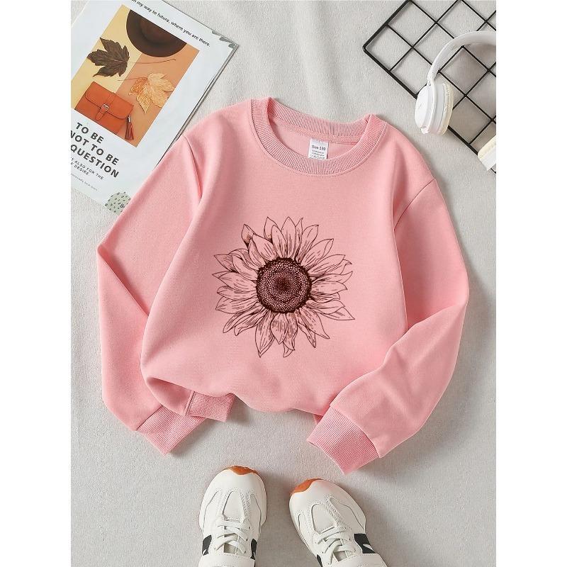 European sizes Crewneck Sweatshirt for Kids Featuring a Sunflower Design, Soft And Comfy Sportswear Is Perfect for Casual Outings