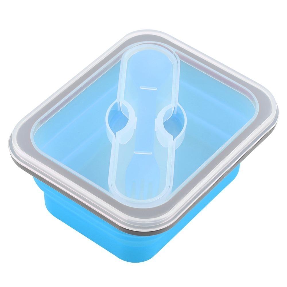 Portable 600ml Collapsible Lunch Box Silicone Clip-On Lid Folding Food Container Portable Storage Bowl For Outdoor Travel